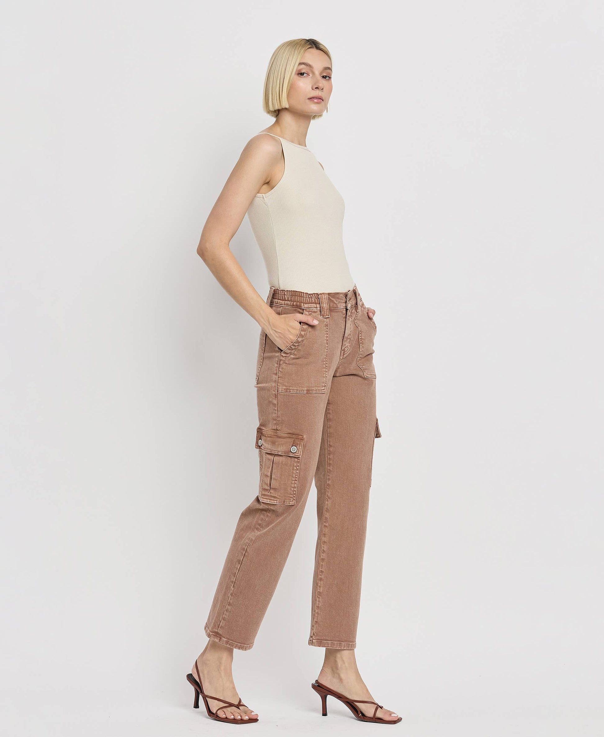 FLYING MONKEY - HIGH RISE STRAIGHT CARGO JEANS F5681AT FLYING MONKEY