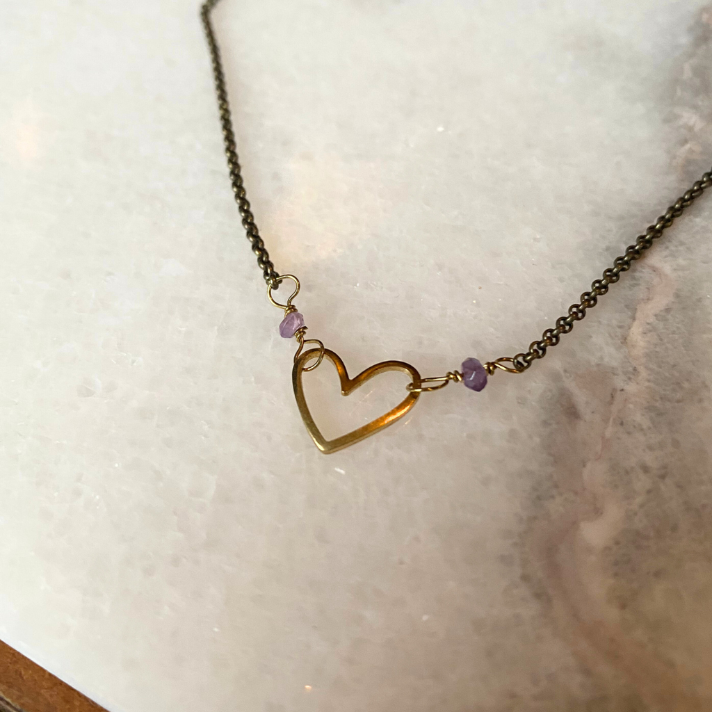 Heart Necklace | Semi-Precious Stones + Brass Charms