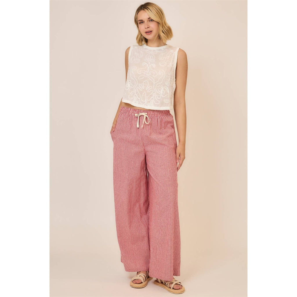 Cozy Casual, Inc. - Pinstripe Wide Leg Pants with Drawstring