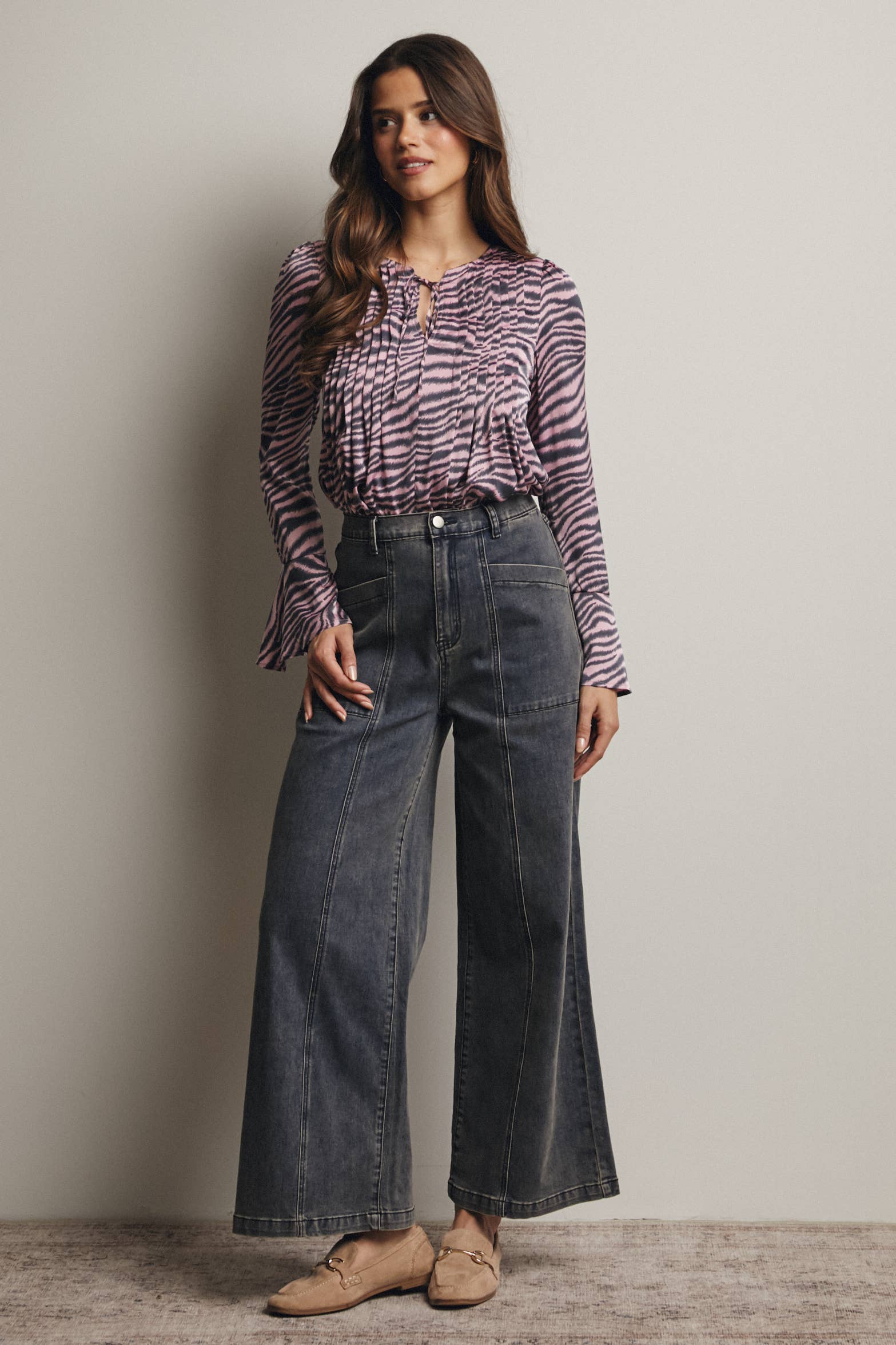 Wide-Leg Stretch Denim Jeans