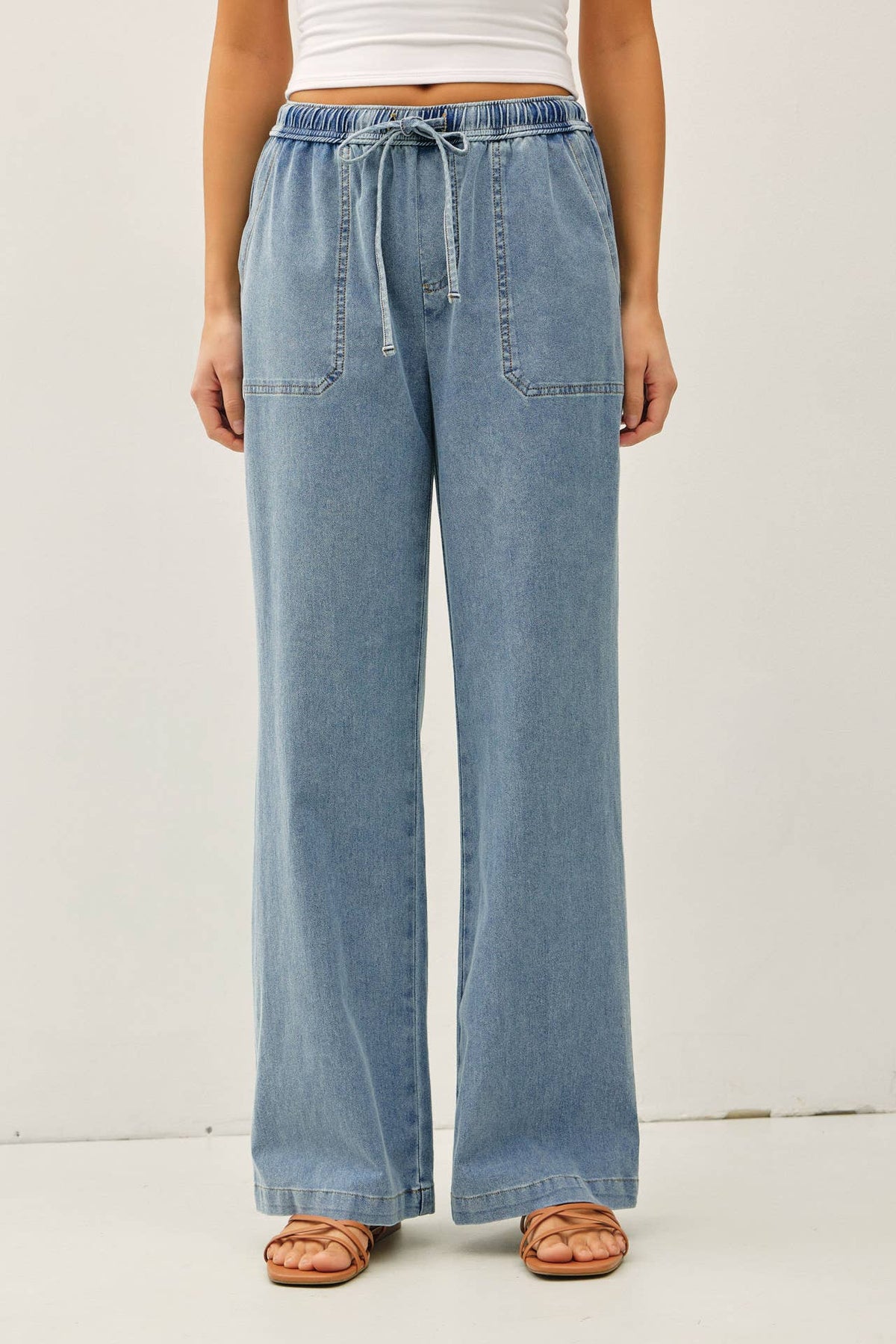 DENIM WIDE LEG PULL ON PANTS