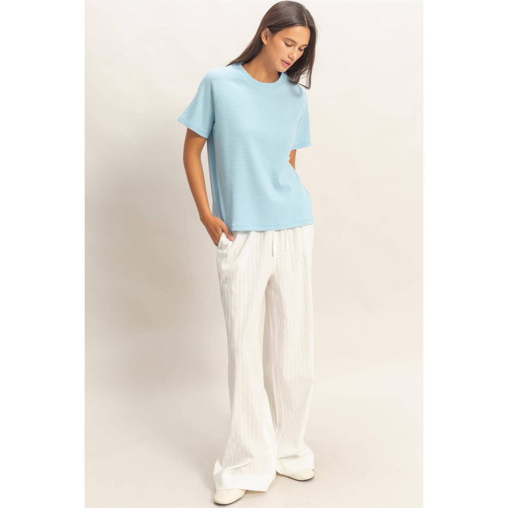 Textured Striped Raglan Sleeve Tee
