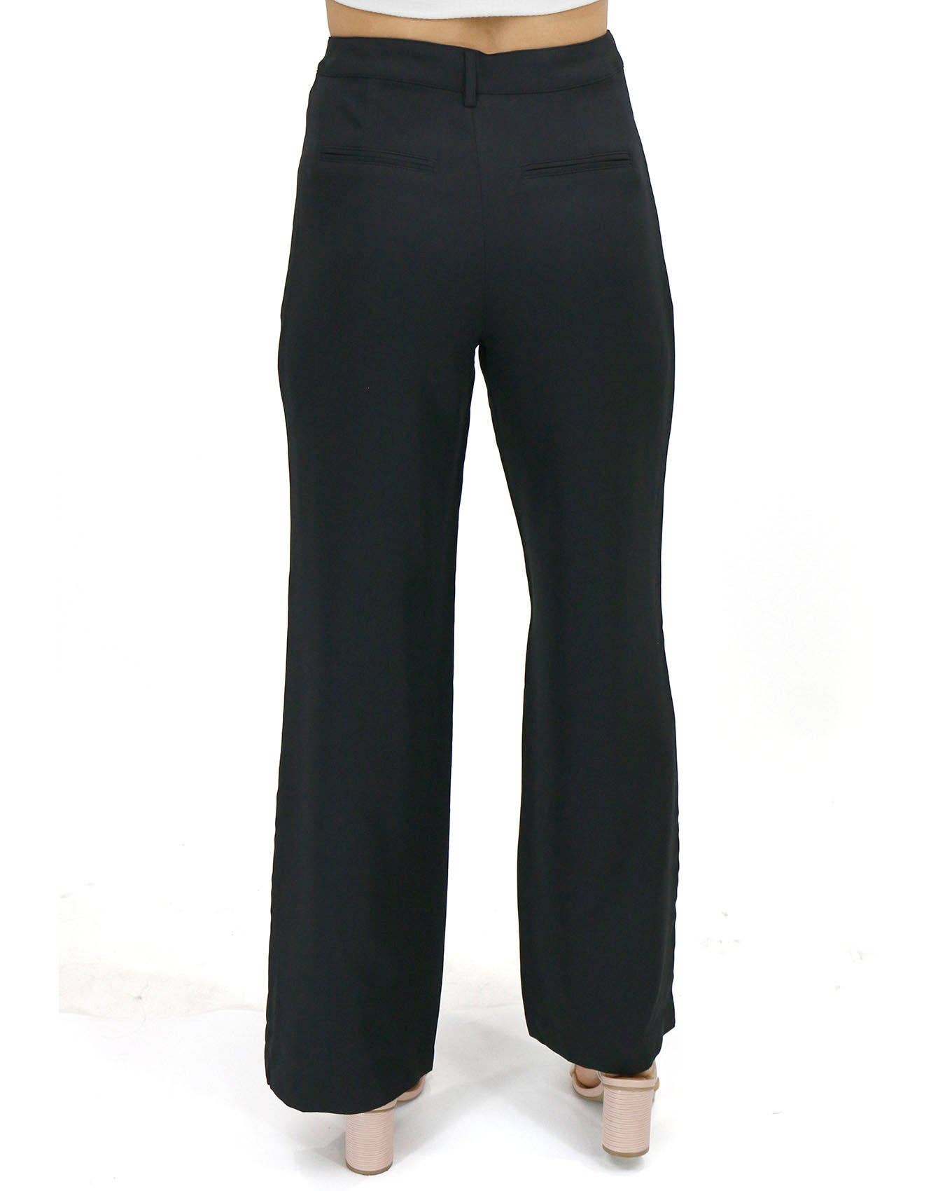 Wide Leg Pants – Pocketed High Waist Black Pants for Work & Dress Up