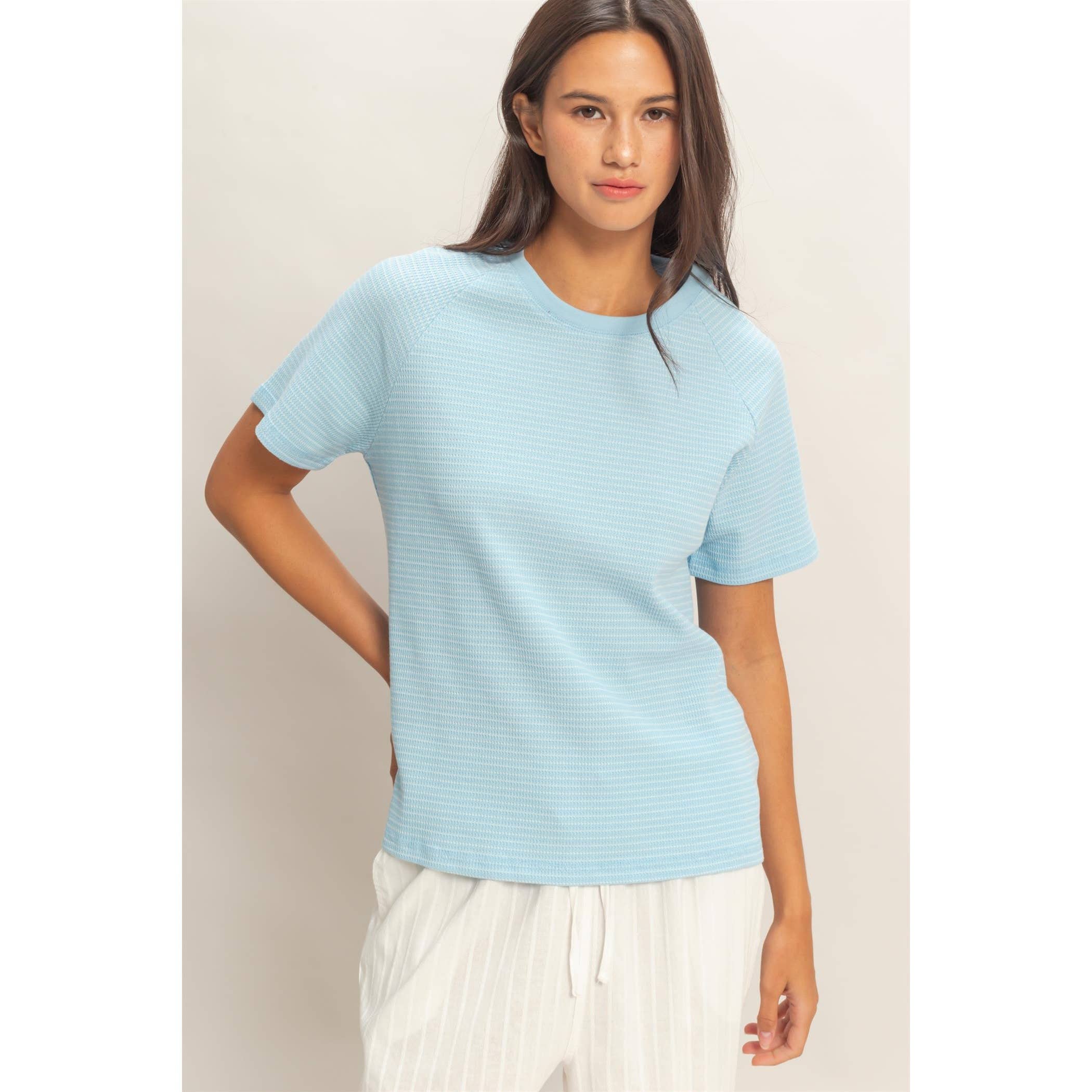 Textured Striped Raglan Sleeve Tee