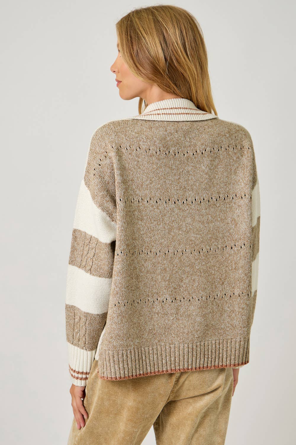 Mystree - 60899 V-Neck Multistripe Sweater Mystree