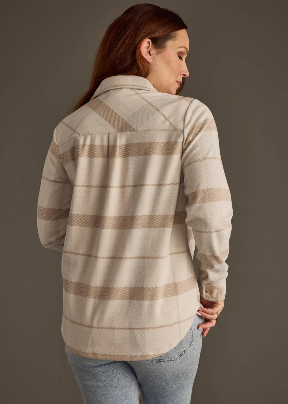 Plaid Shacket– Tan, Brown & Light Blue| Super Soft Plaid Button Up Top
