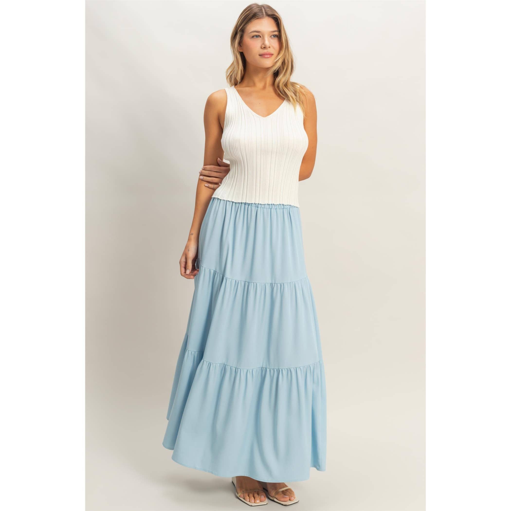 Elastic Waist 3-Tier Skirt
