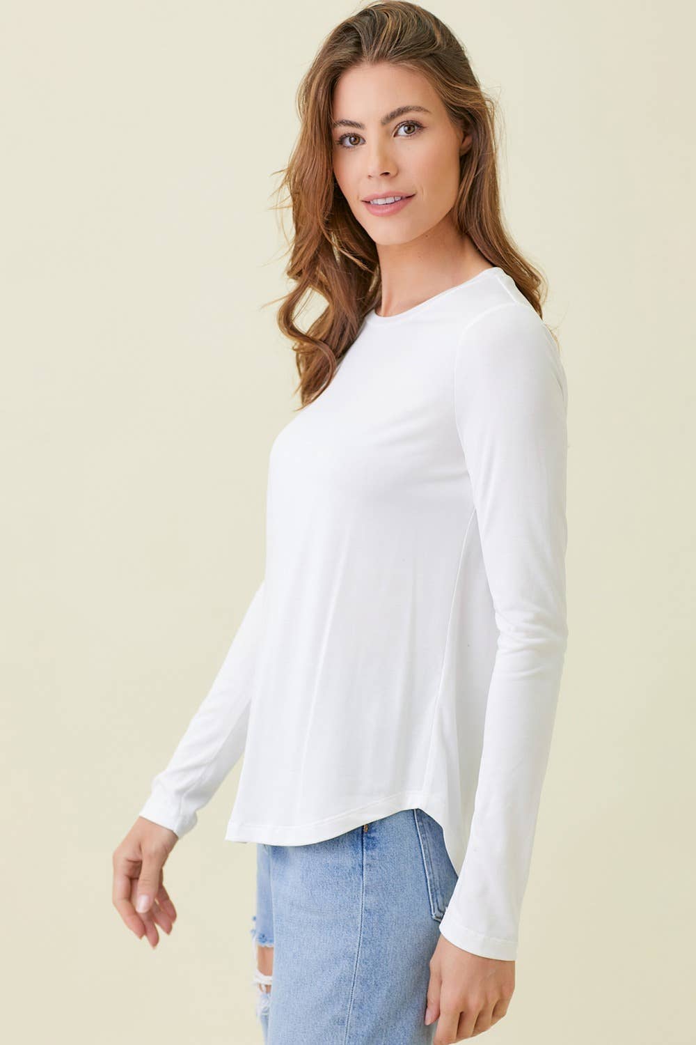 White Long Sleeve Modal Top Fall-Winter Mystree