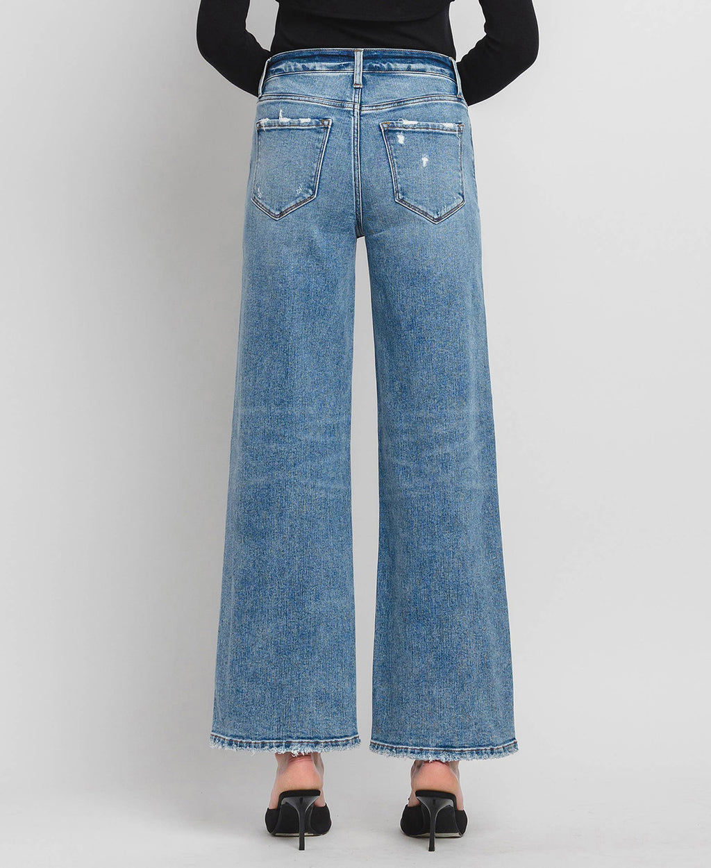 High Rise Wide Leg Jeans - Full Length Comfort Stretch Denim