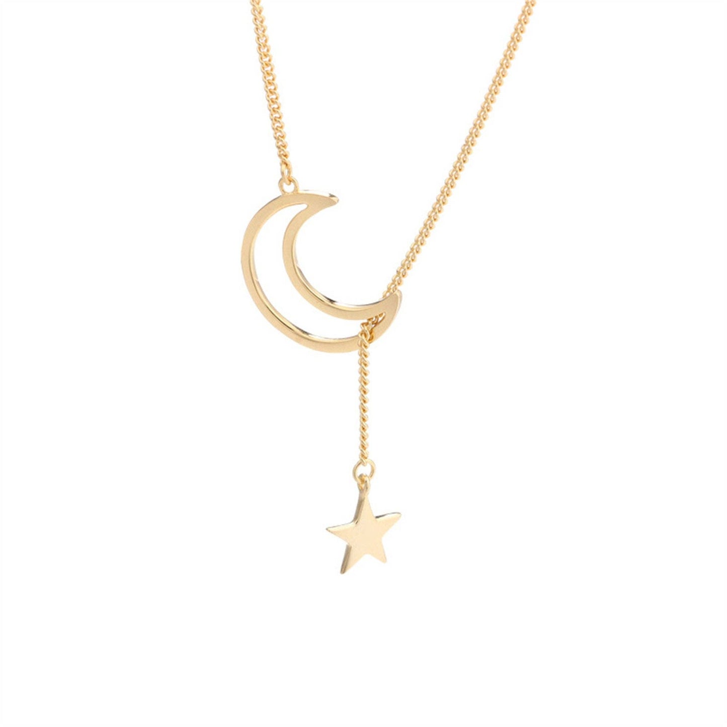 Gold Moon Star Charm Lariat Y Necklace Core Perimade & Co. LLC