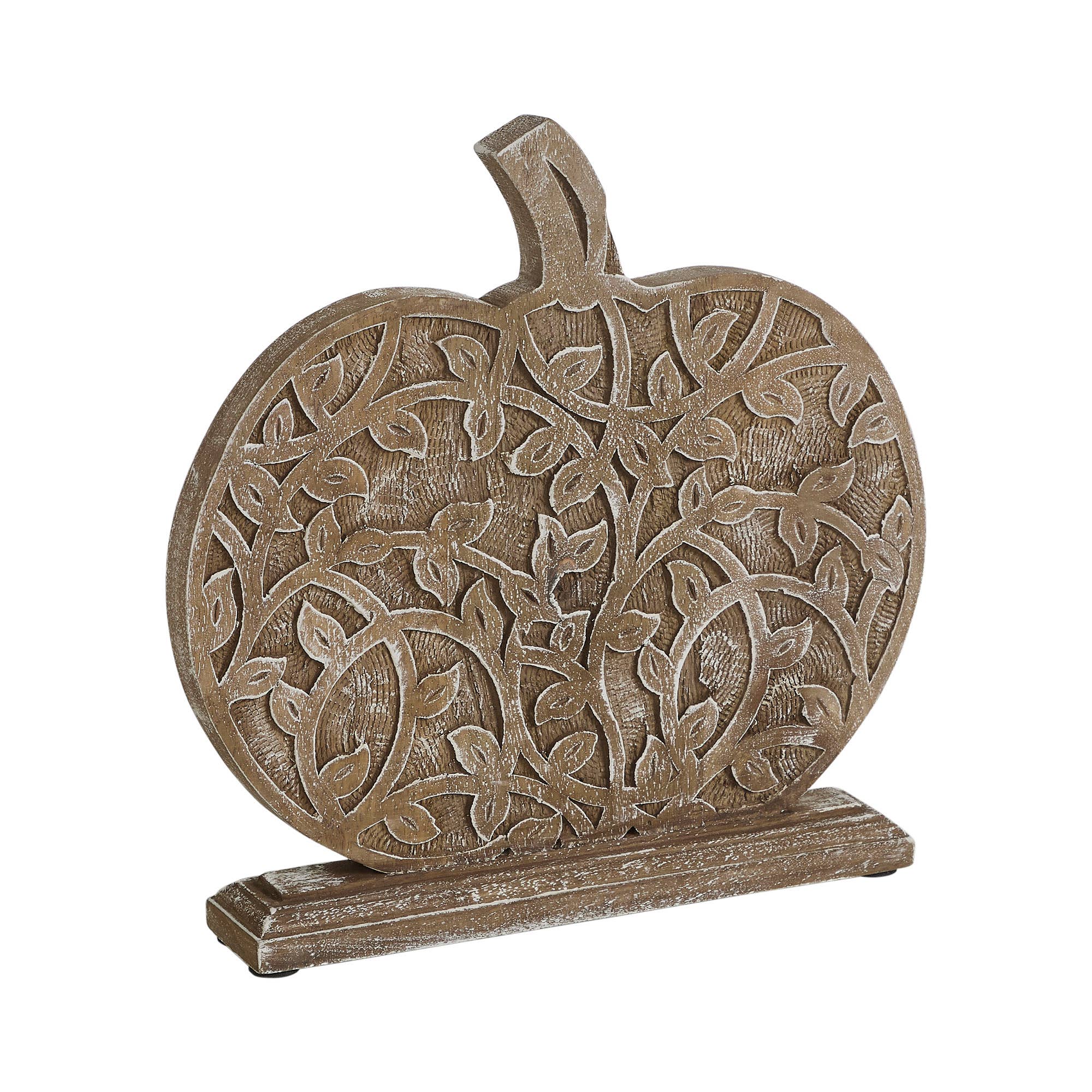 Harvest Vine Carved Wooden Pumpkin Rustic Natural Fall Tabletop Decor 12x11x2 Autumn Accent