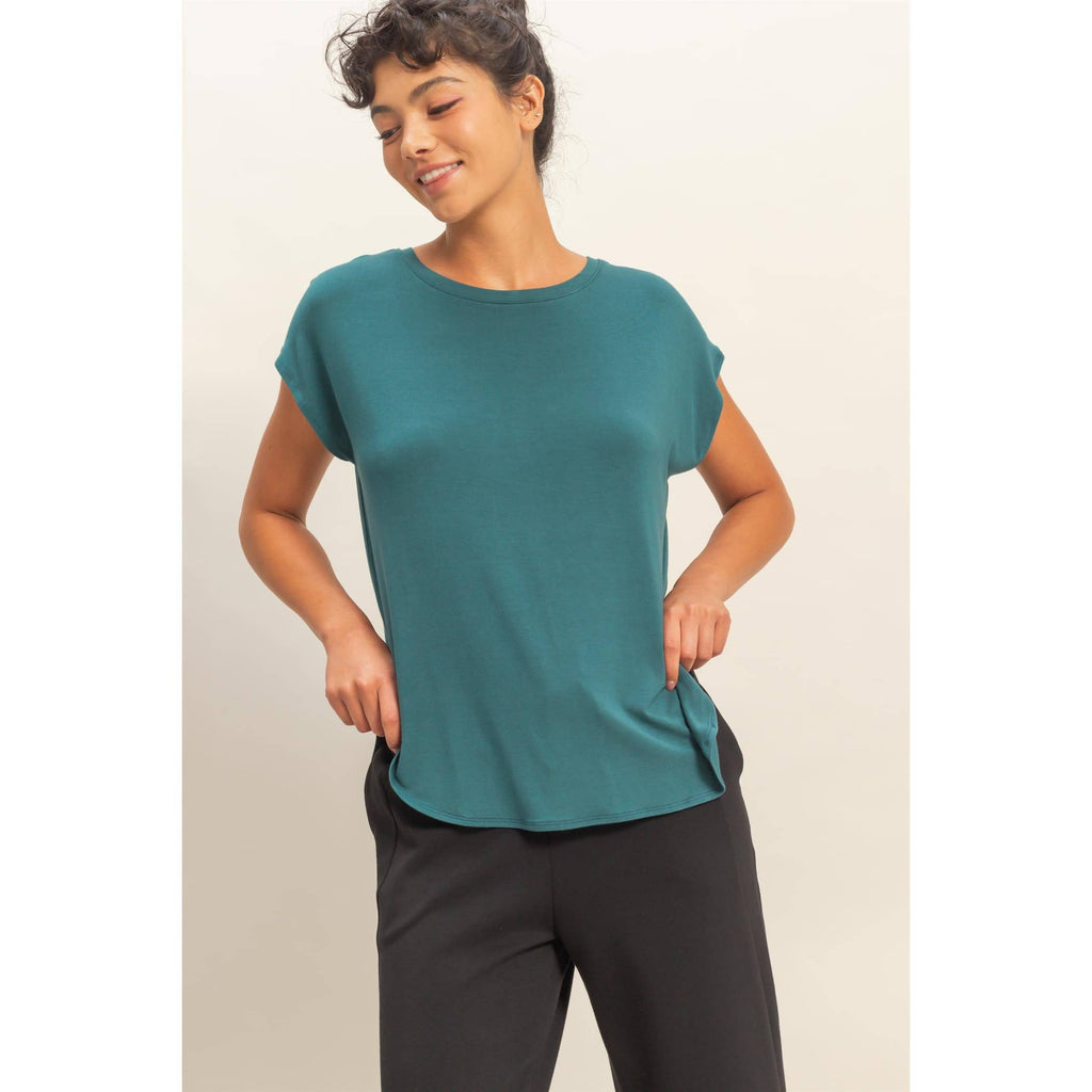 Relaxed Dolman Short Sleeve  Round Neck Top