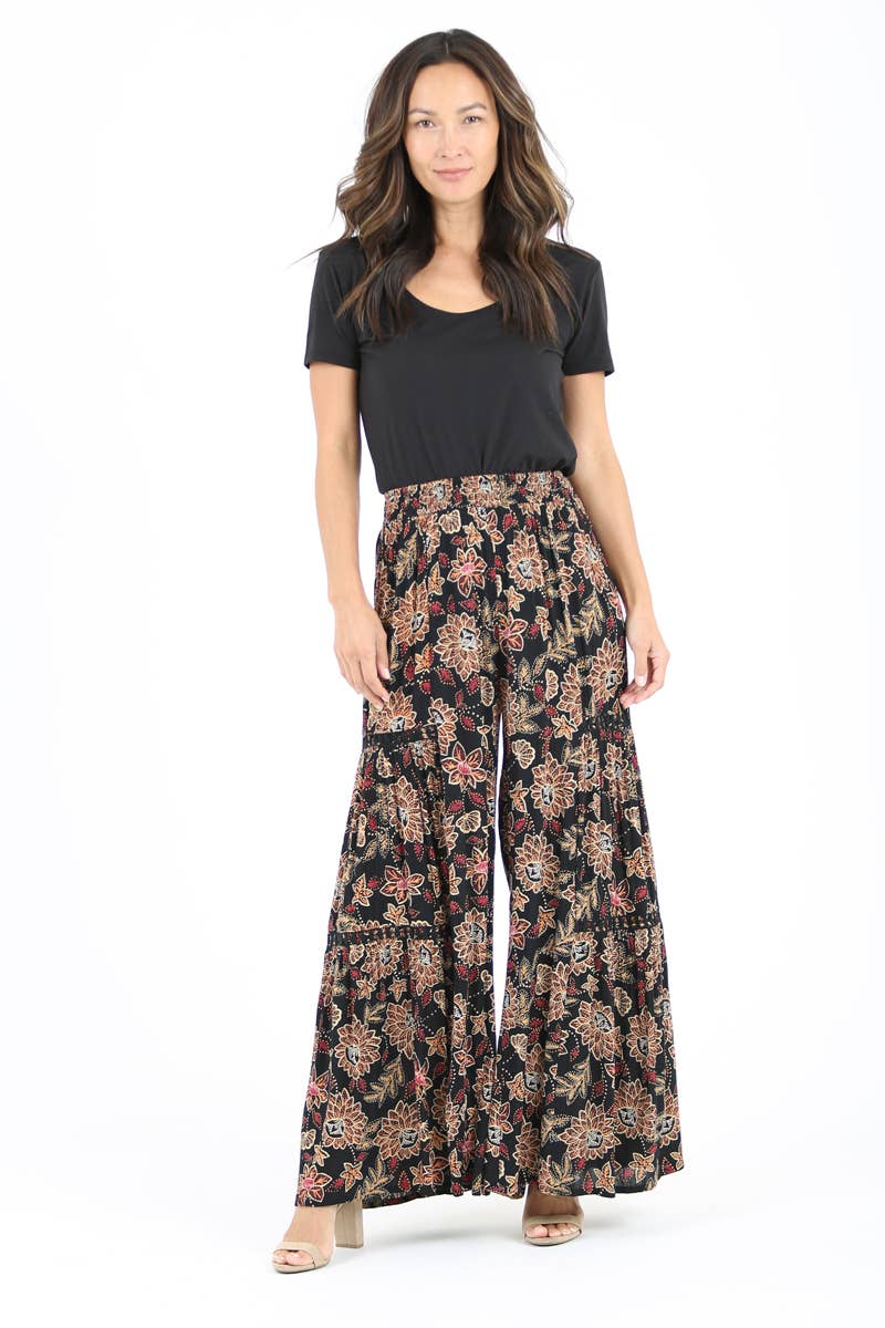 WIDE LEG PANTS WITH SMOCKED WAISTBAND AND LACE INSERT Spring-Summer Nostalgia