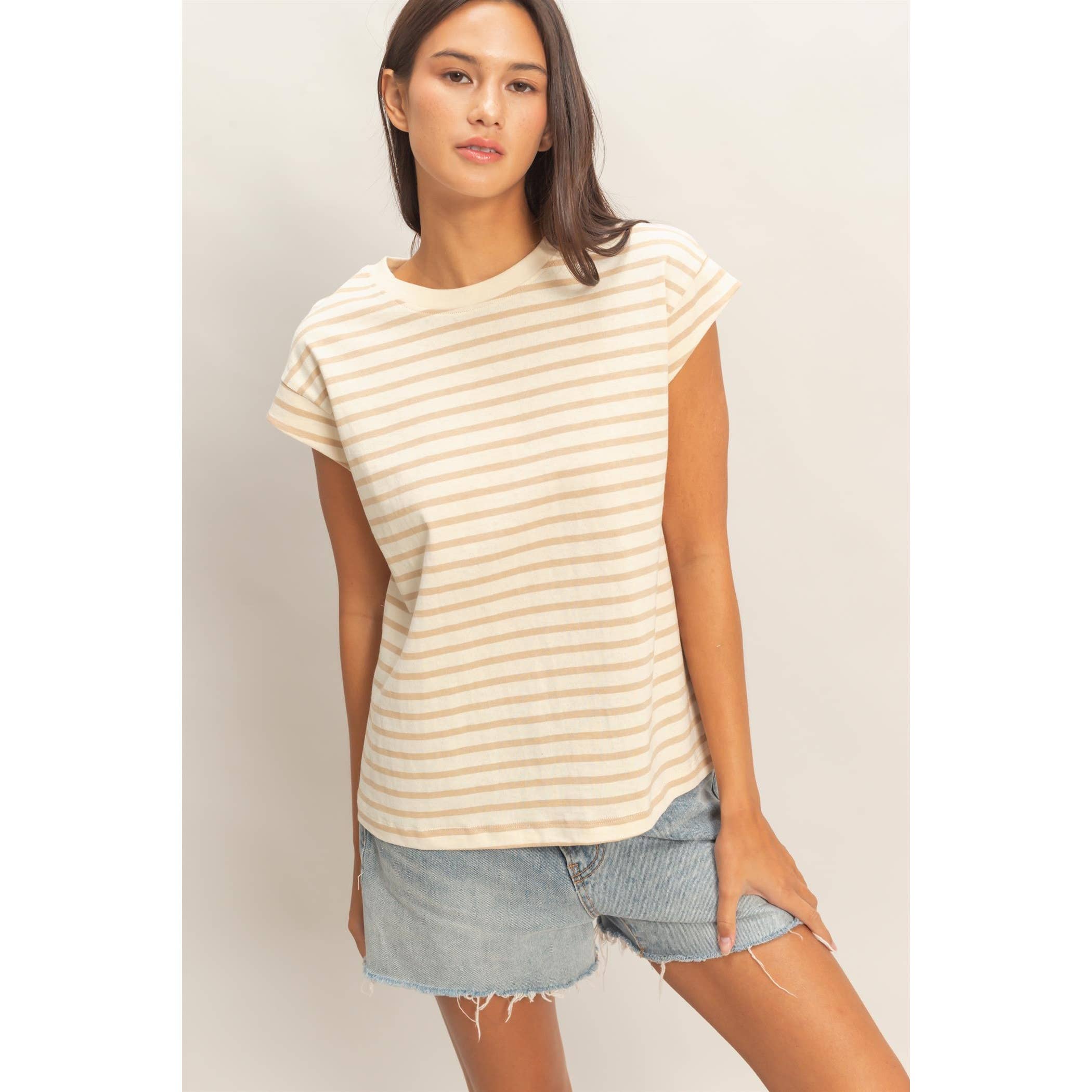 Double Zero - Striped Cap Sleeve Relaxed Everyday Tee