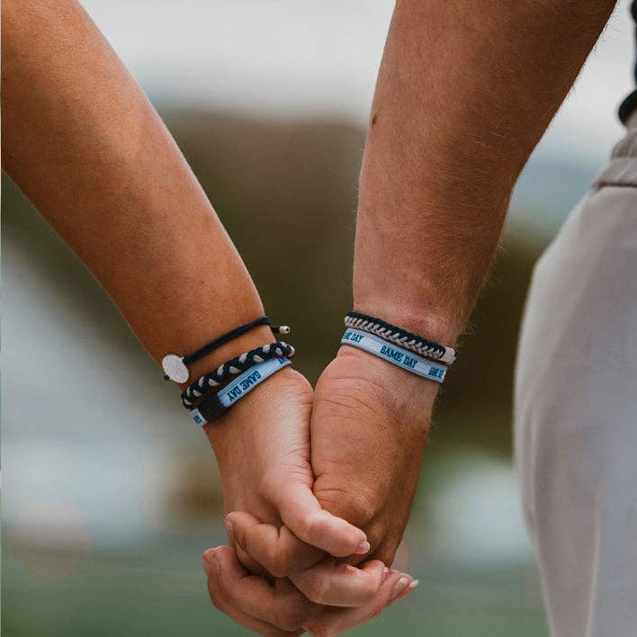 K'lani hair tie bracelets - "Game Day" Navy & Gray Hair Tie Bracelets
