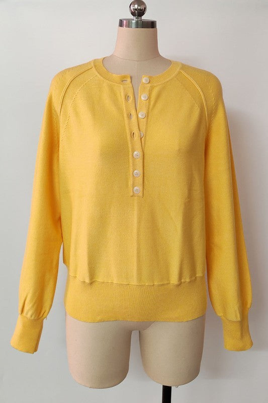 Button Front Ribbed Long Sleeve Sweater