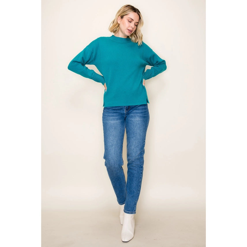 Mock Neck Heavy Solid Sweater In Jade