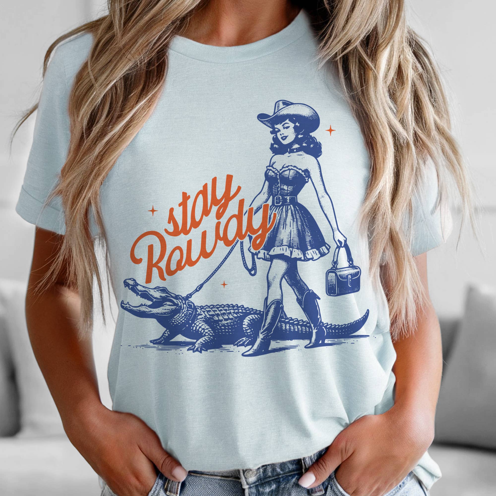 Sarcastic Graphic Tee | Stay Rowdy Retro Cowgirl Alligator Graphic Tee