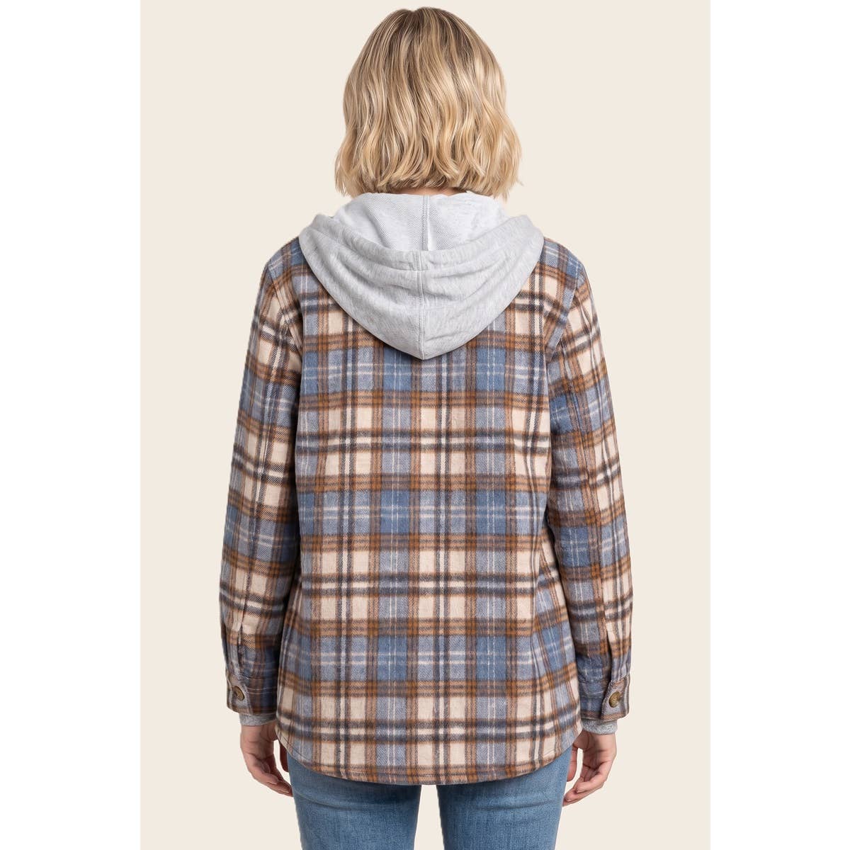 TERRY HOODED BRUSHED PLAID SHACKET