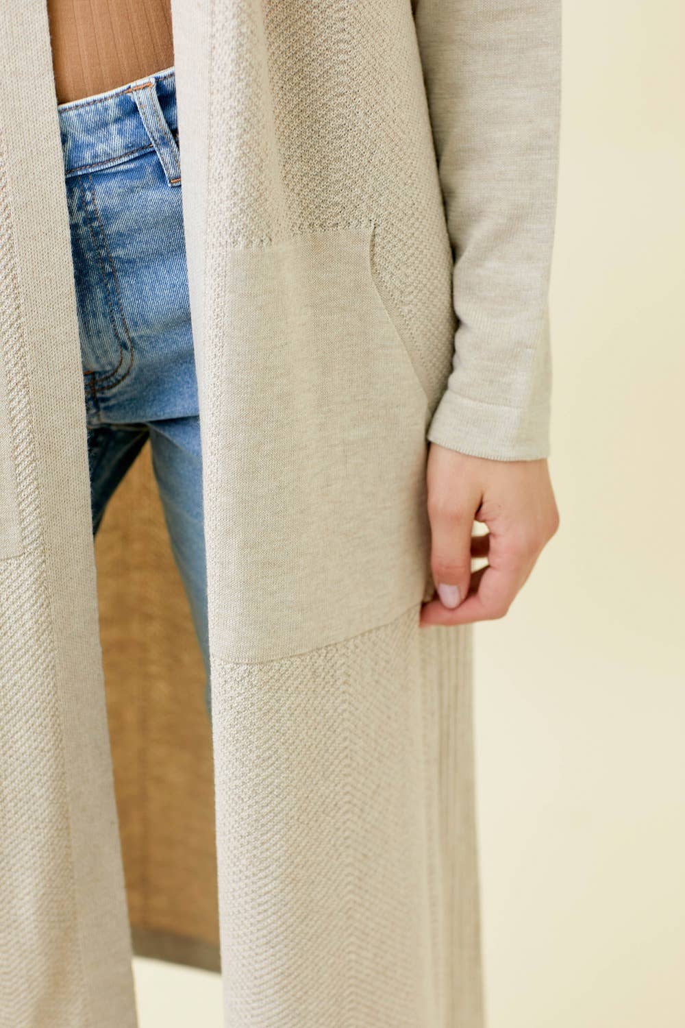 Almond Sweater Open Long Cardigan Fall-Winter Mystree