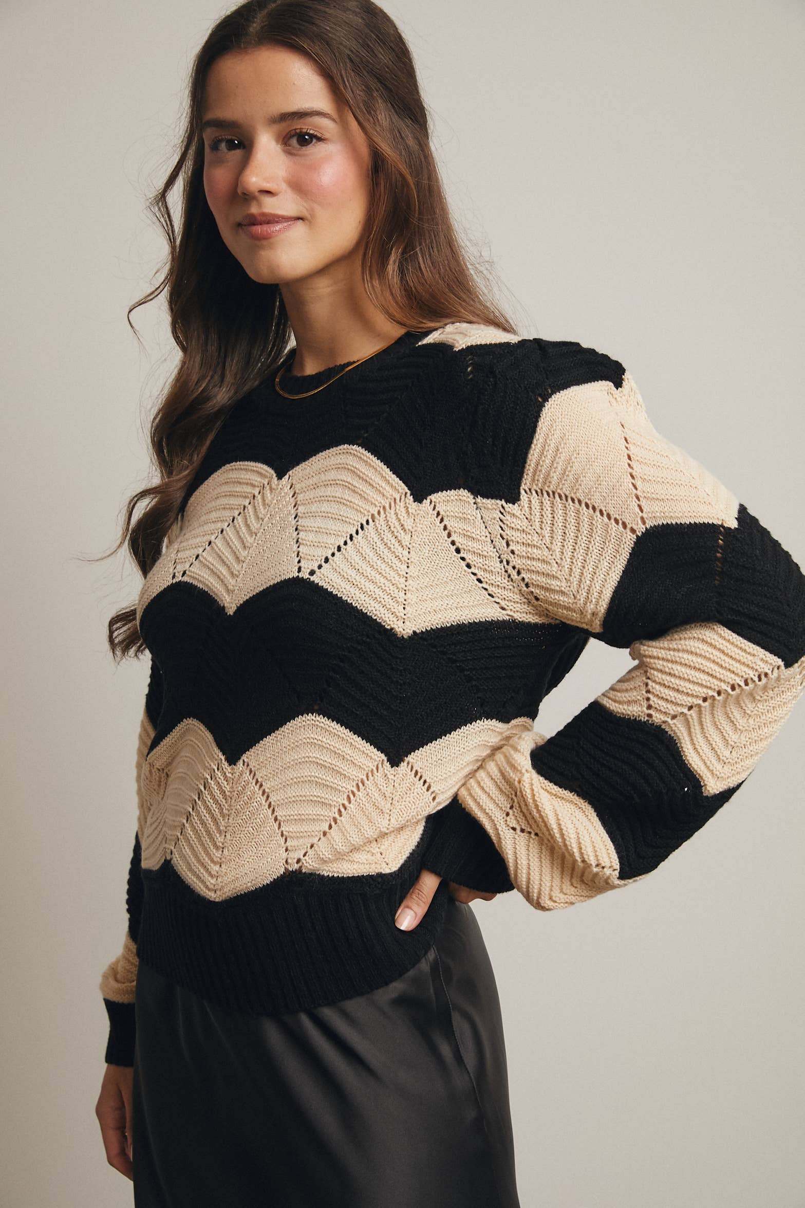 Wave Knit Chevron Pullover