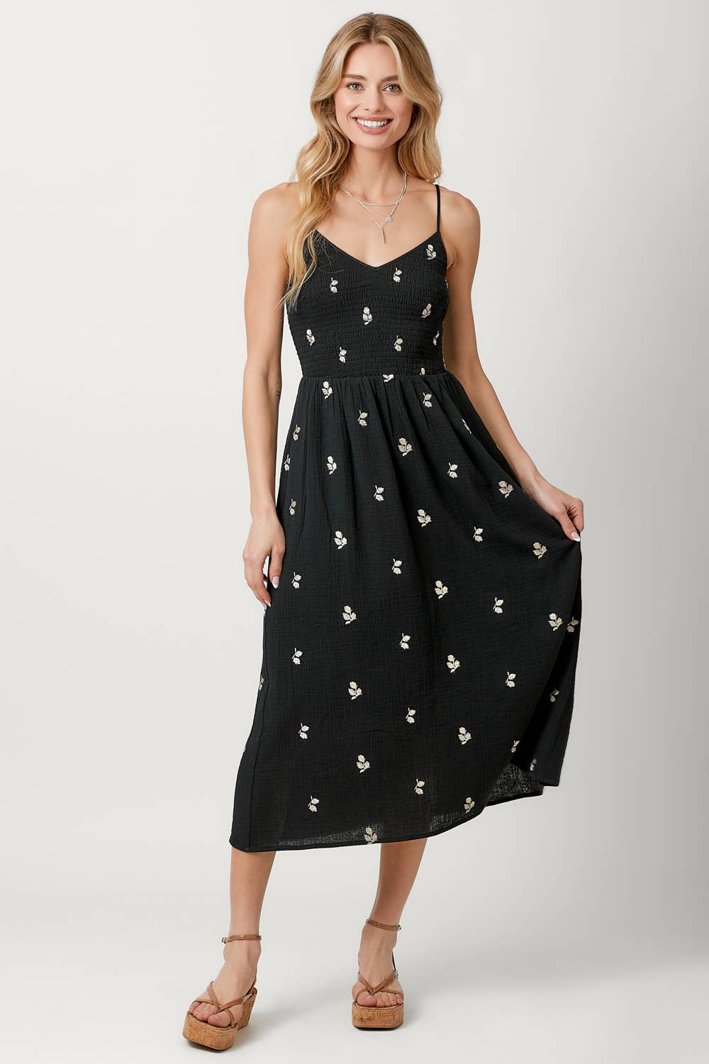 Embroidered Gauze Dress: Black Spring-Summer Mystree