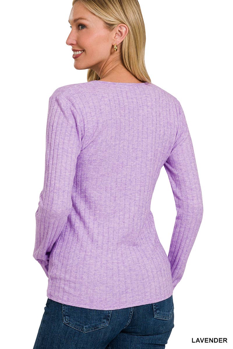 Lavender Ribbed Long Sleeve Button Down Top Spring-Summer Vanilla Monkey