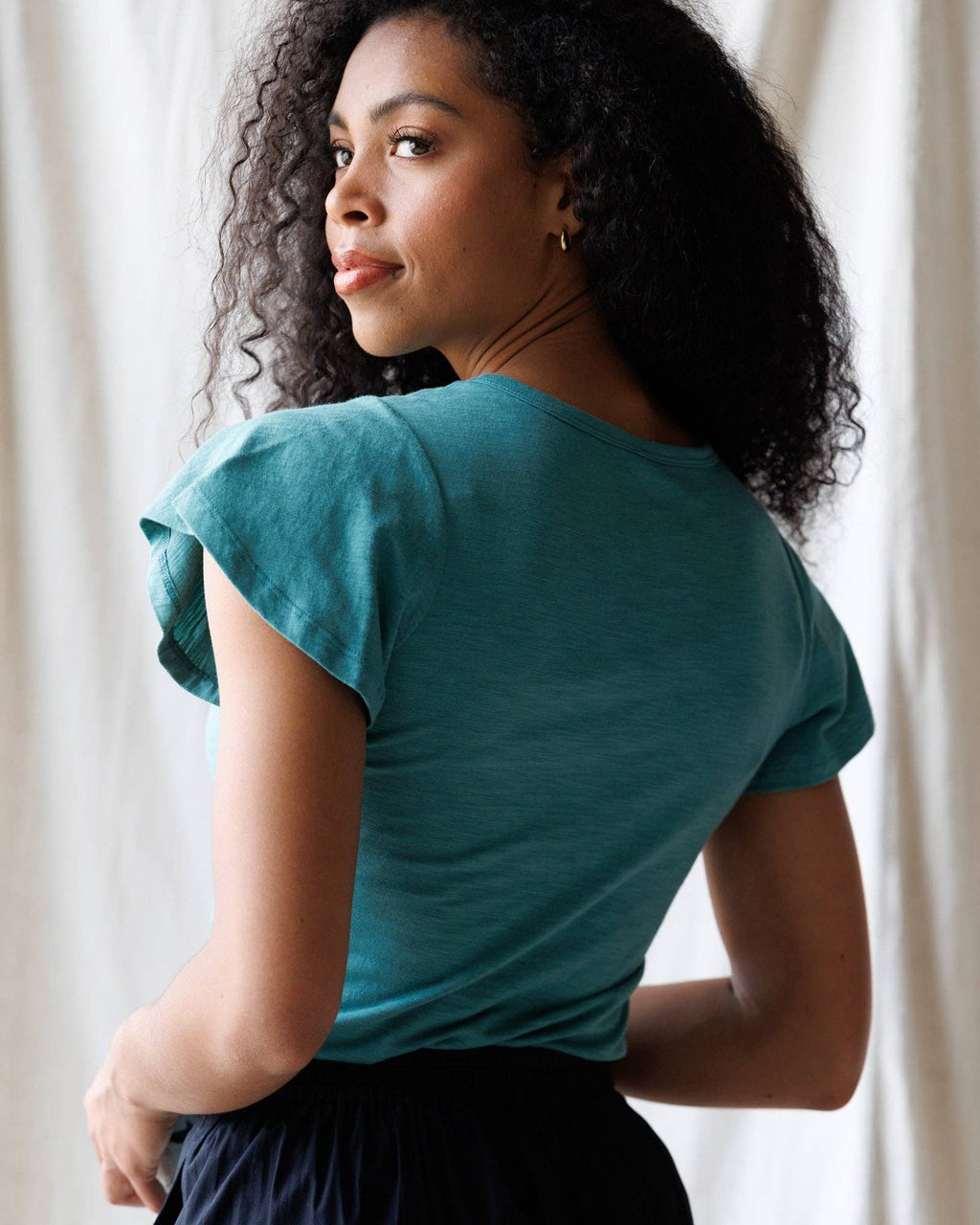 Downeast - Teal Short Flutter Sleeve Knit Top