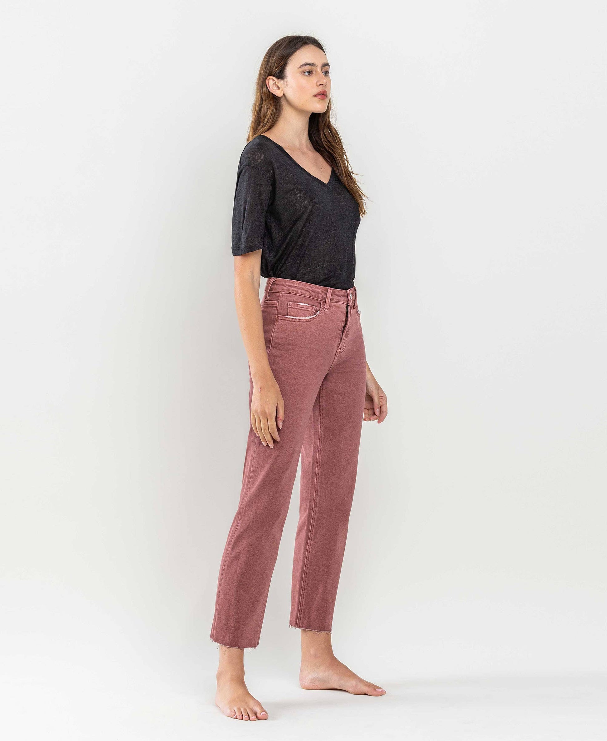 WINE TUMMY CONTROL HIGH RISE CROP STRAIGHT JEANS Fall-Winter Lovervet by VERVET