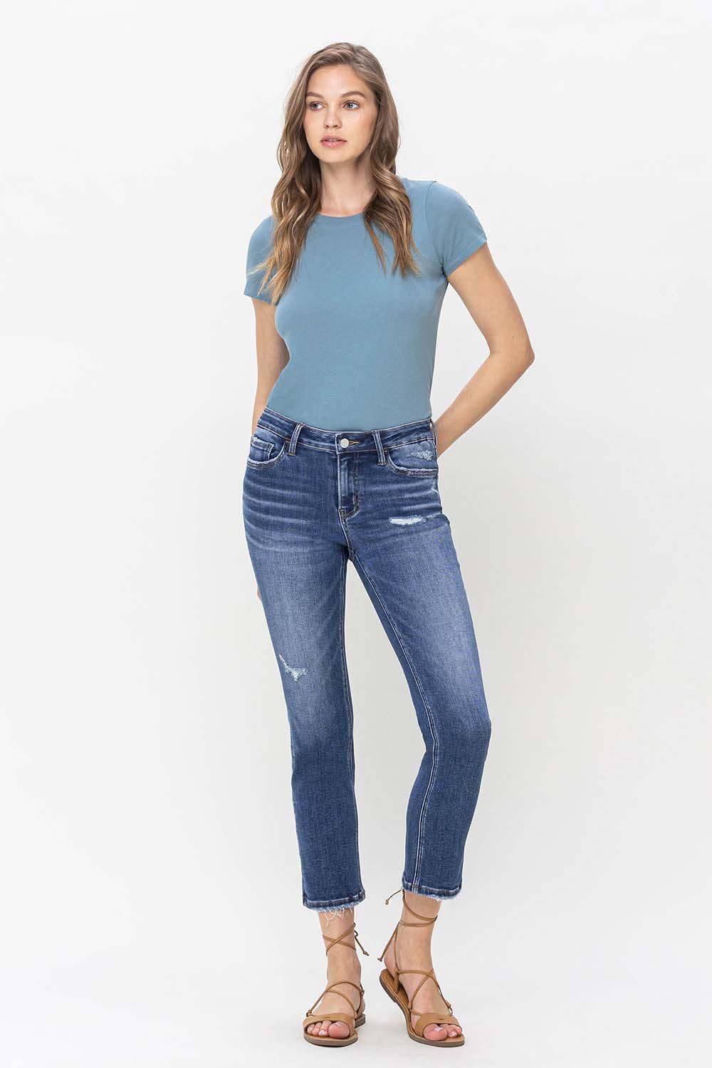 MID RISE CROP SLIM STRAIGHT JEANS Spring-Summer Lovervet by VERVET