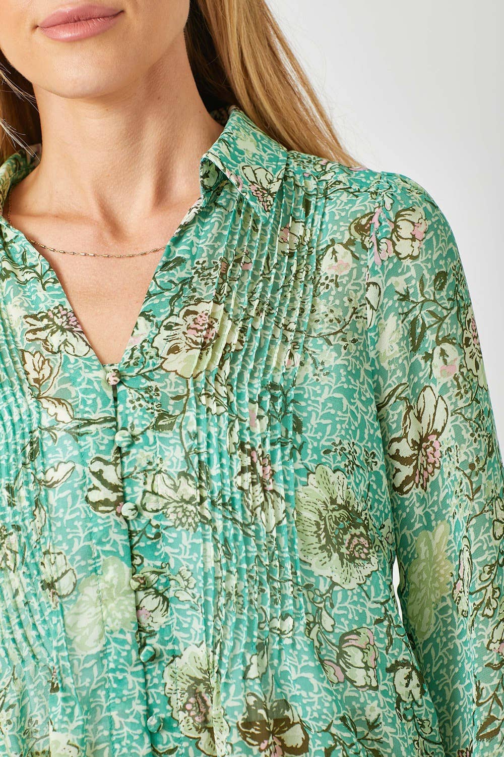 Mystree - 60532 Pintuck Print Blouse Mystree