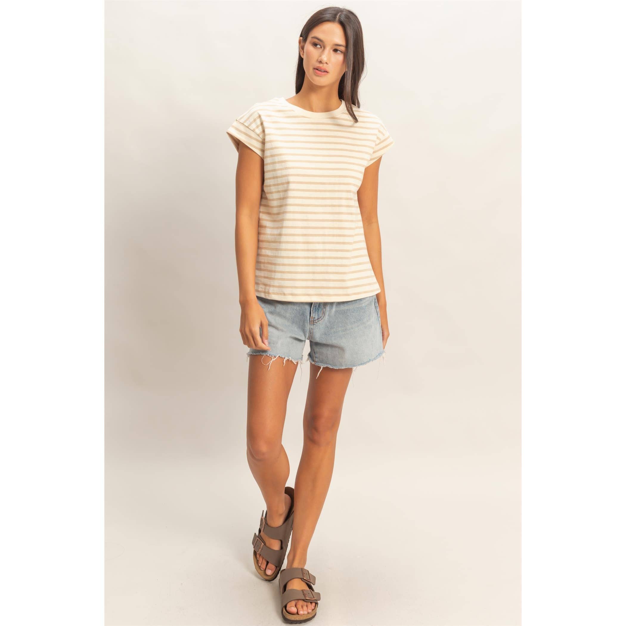 Double Zero - Striped Cap Sleeve Relaxed Everyday Tee