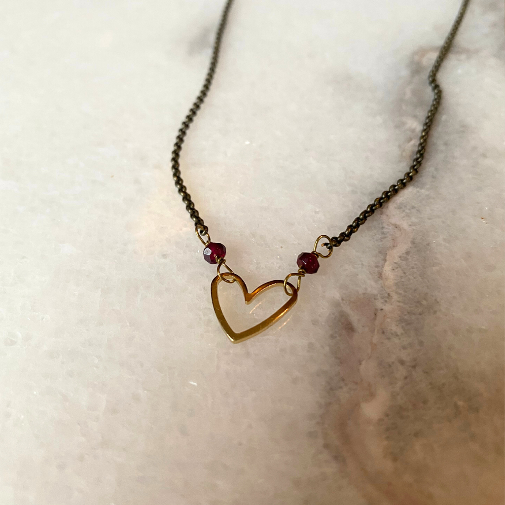 Heart Necklace | Semi-Precious Stones + Brass Charms