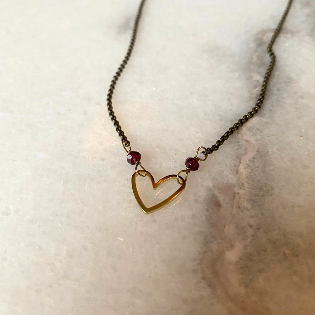 Heart Necklace | Semi-Precious Stones + Brass Charms
