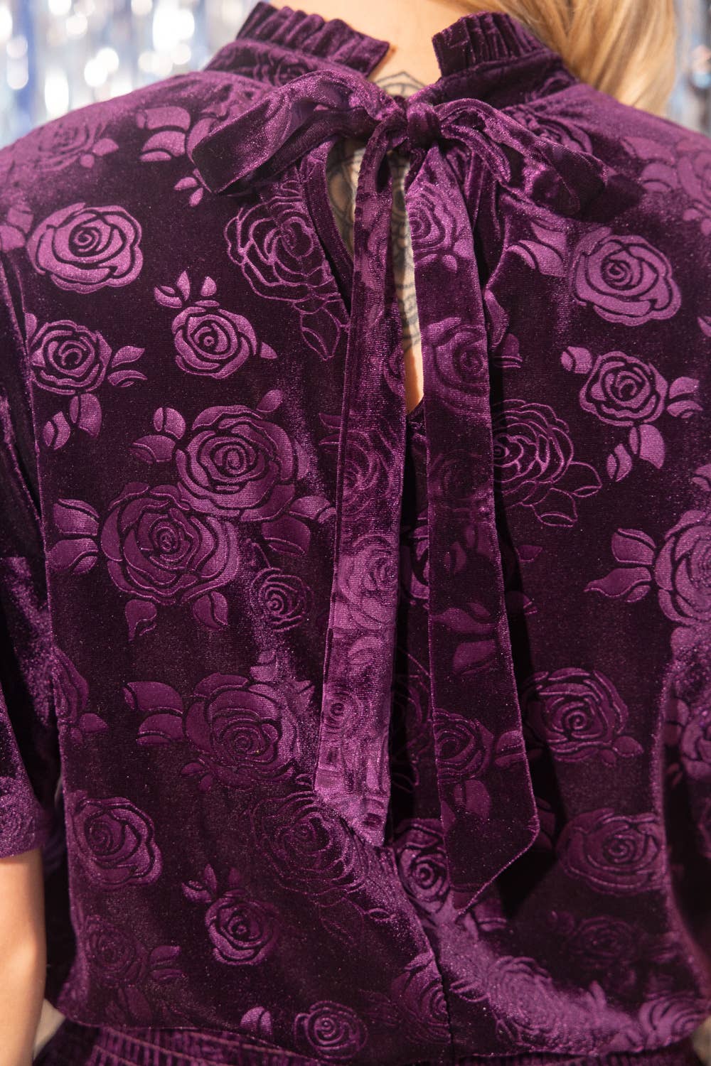 34627 Floral Pleated and Smocked Velvet Top: Purple Fall-Winter VOY