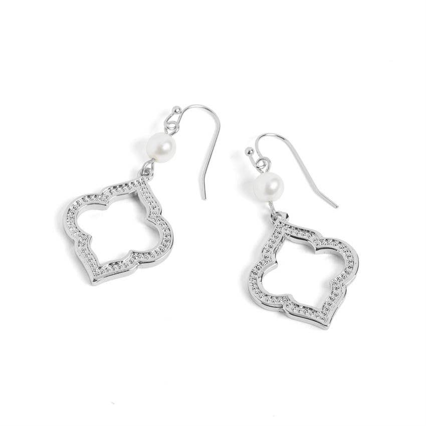 Pearl Open Shape Dangle Earrings - Silver Whispers