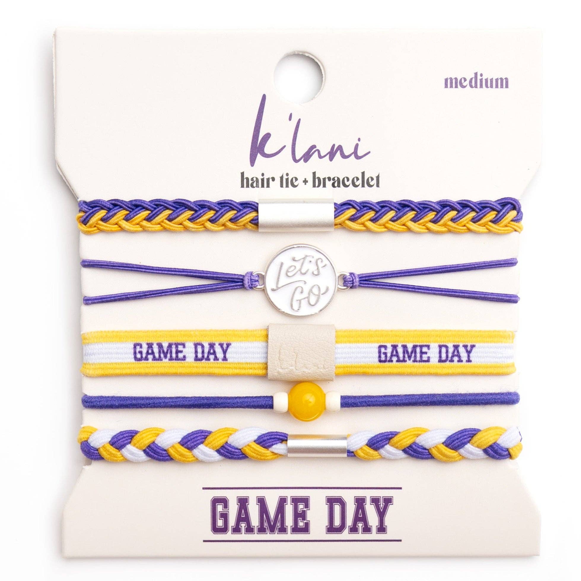 K'lani hair tie bracelets - "Game Day" Purple & Yellow Hair Tie Bracelets