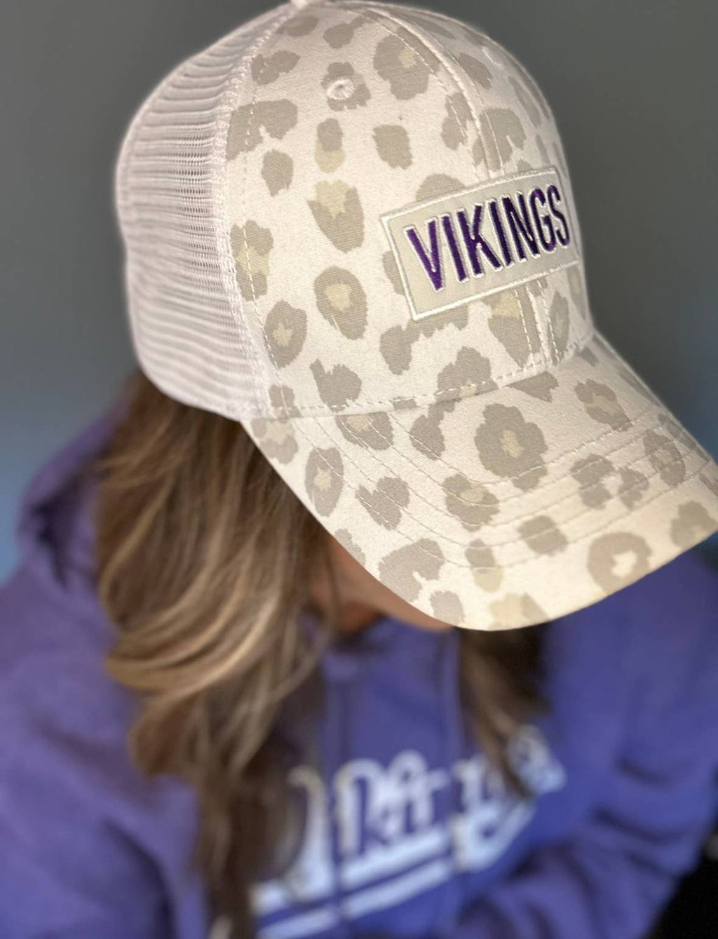 Small Town Clothing Company - Vikings White Leopard Ponytail Hat