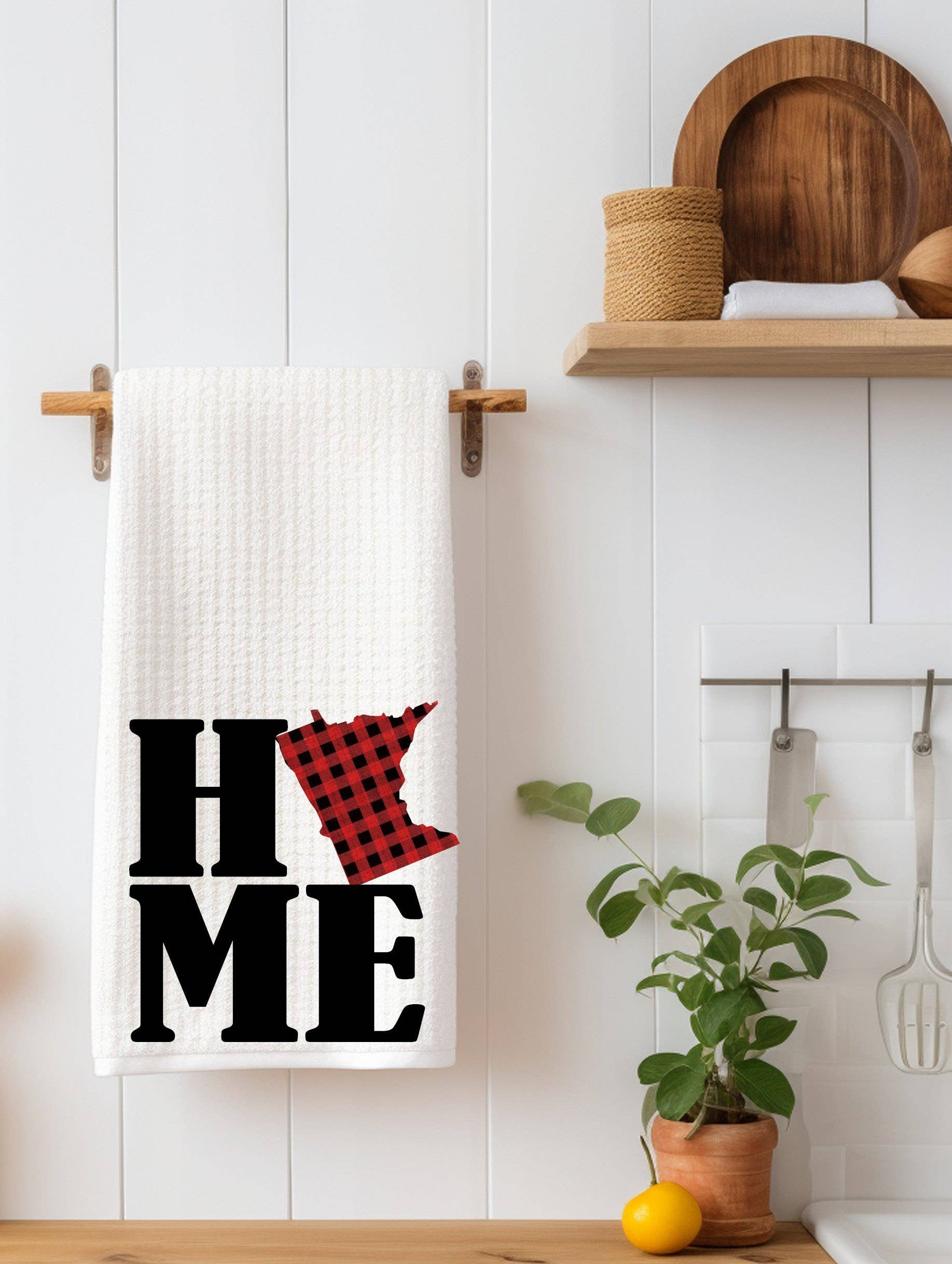 Minnesota Home Plaid Kitchen Towel | Minnesota Gift | Cabin Decor