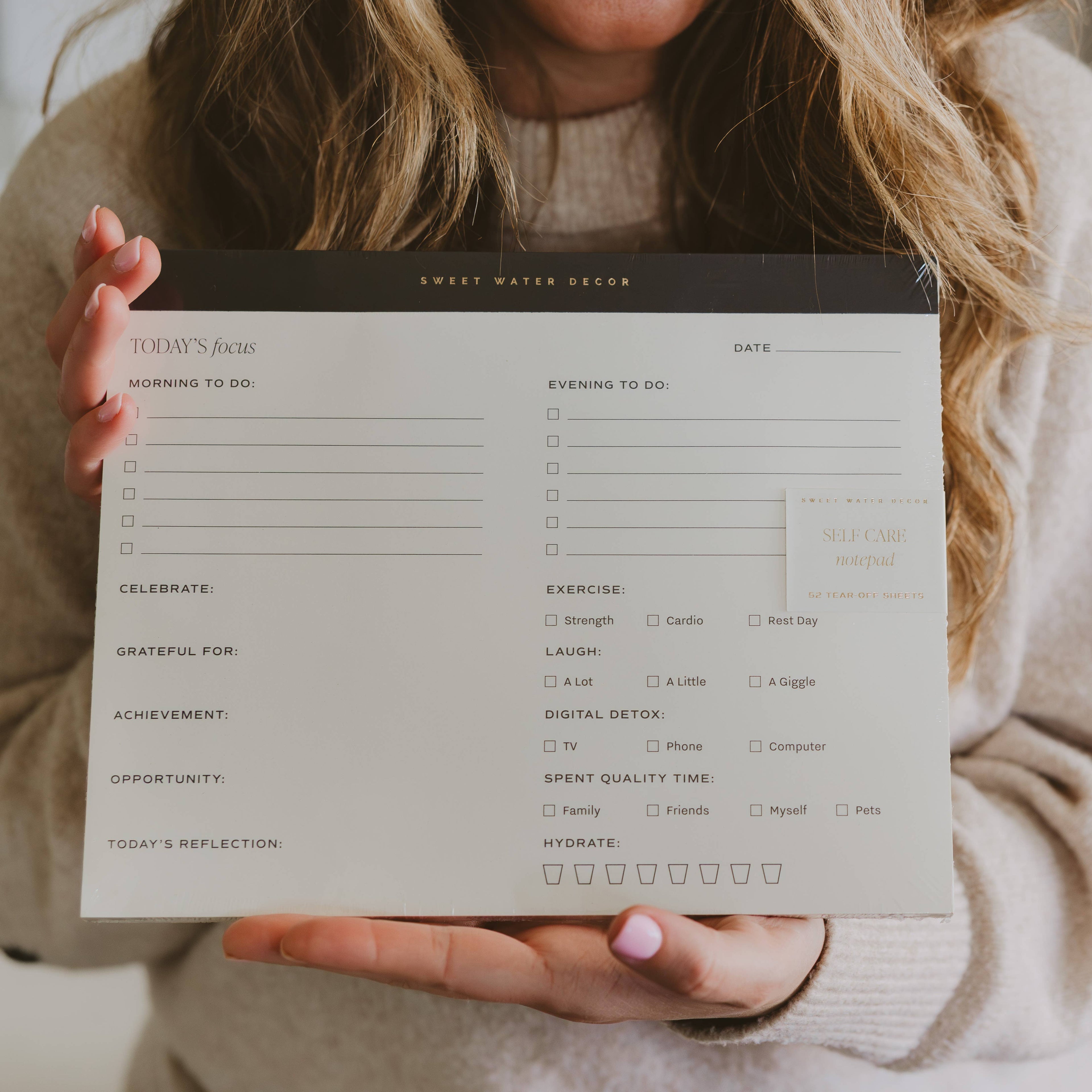 Daily Task List & Self Care Notepad – Motivational Stationery for Desk