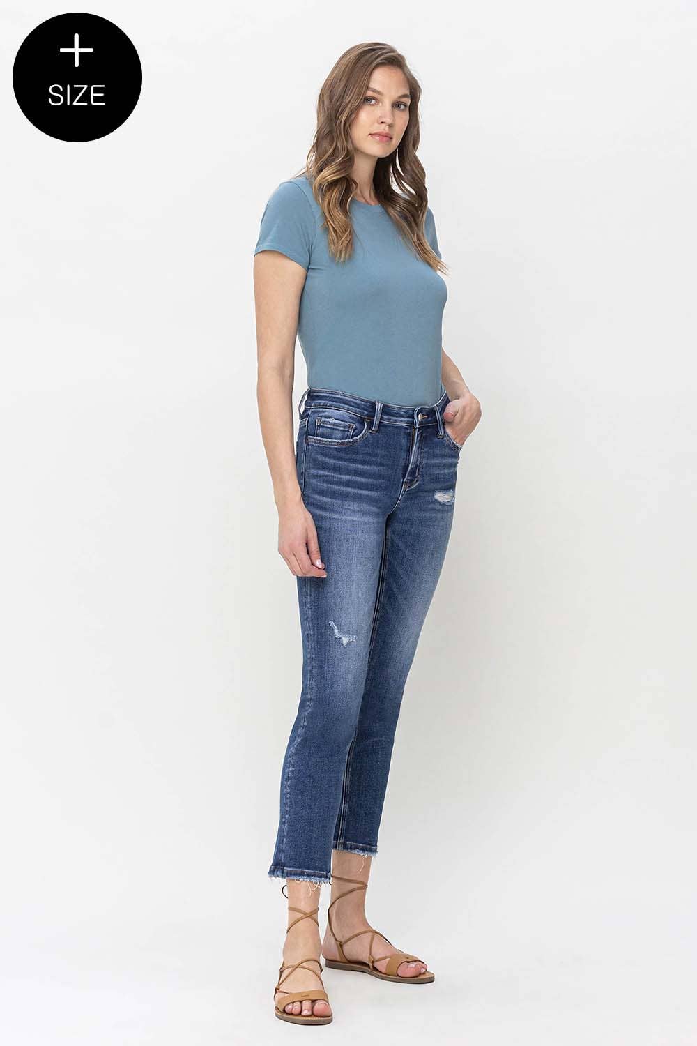 PLUS SIZE MID RISE CROP SLIM STRAIGHT JEANS Spring-Summer Lovervet by VERVET