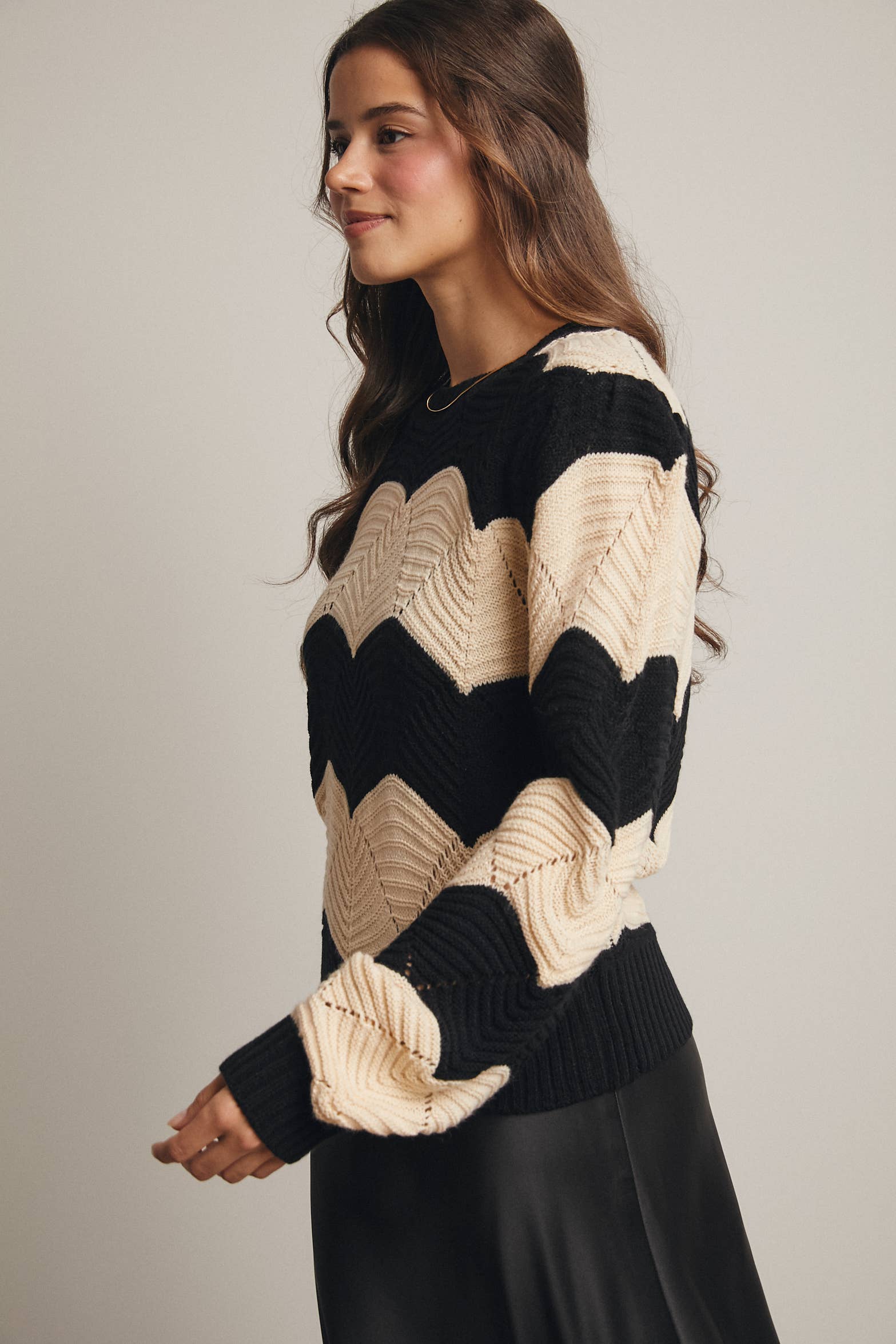 Wave Knit Chevron Pullover