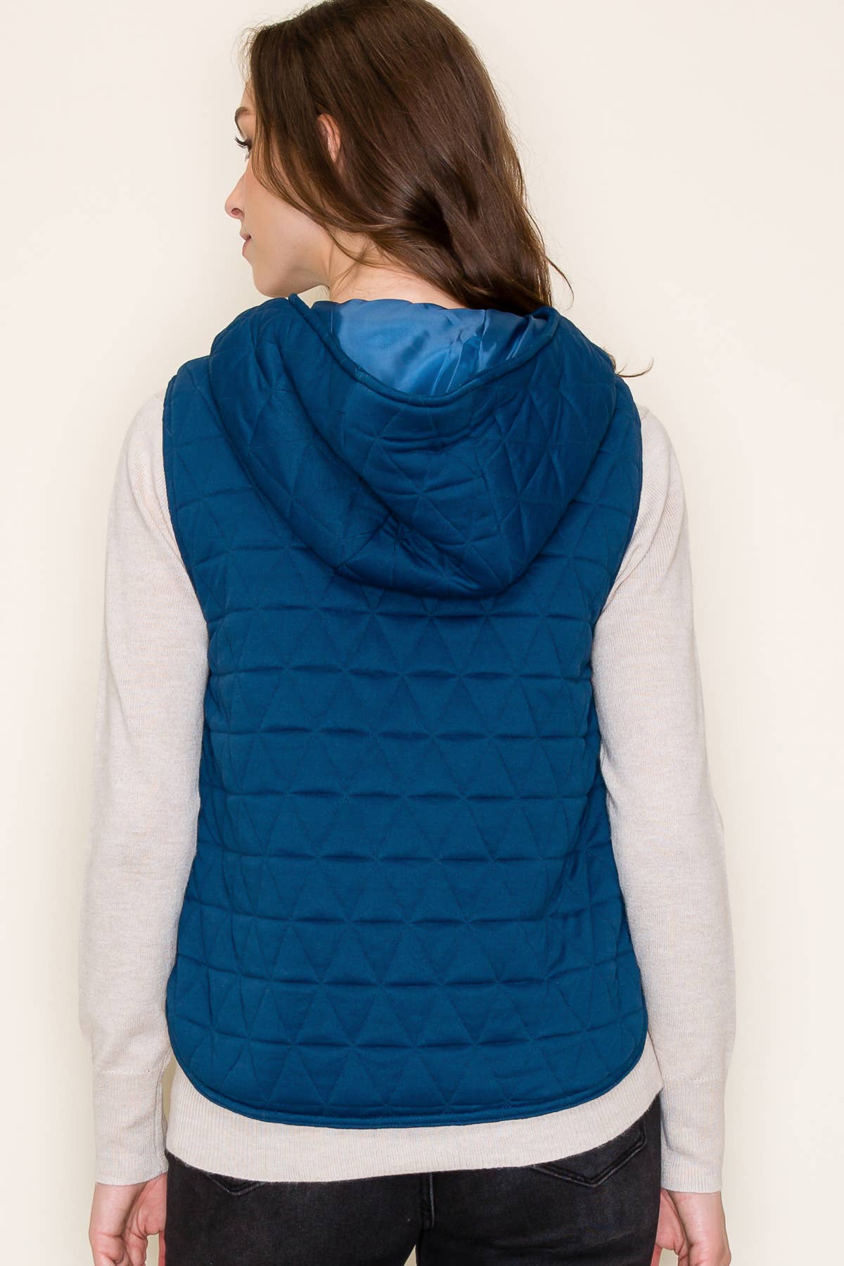 Teal Hooded Quilted Knit Vest with Zipper Closure and Pockets Fall-Winter STACCATO