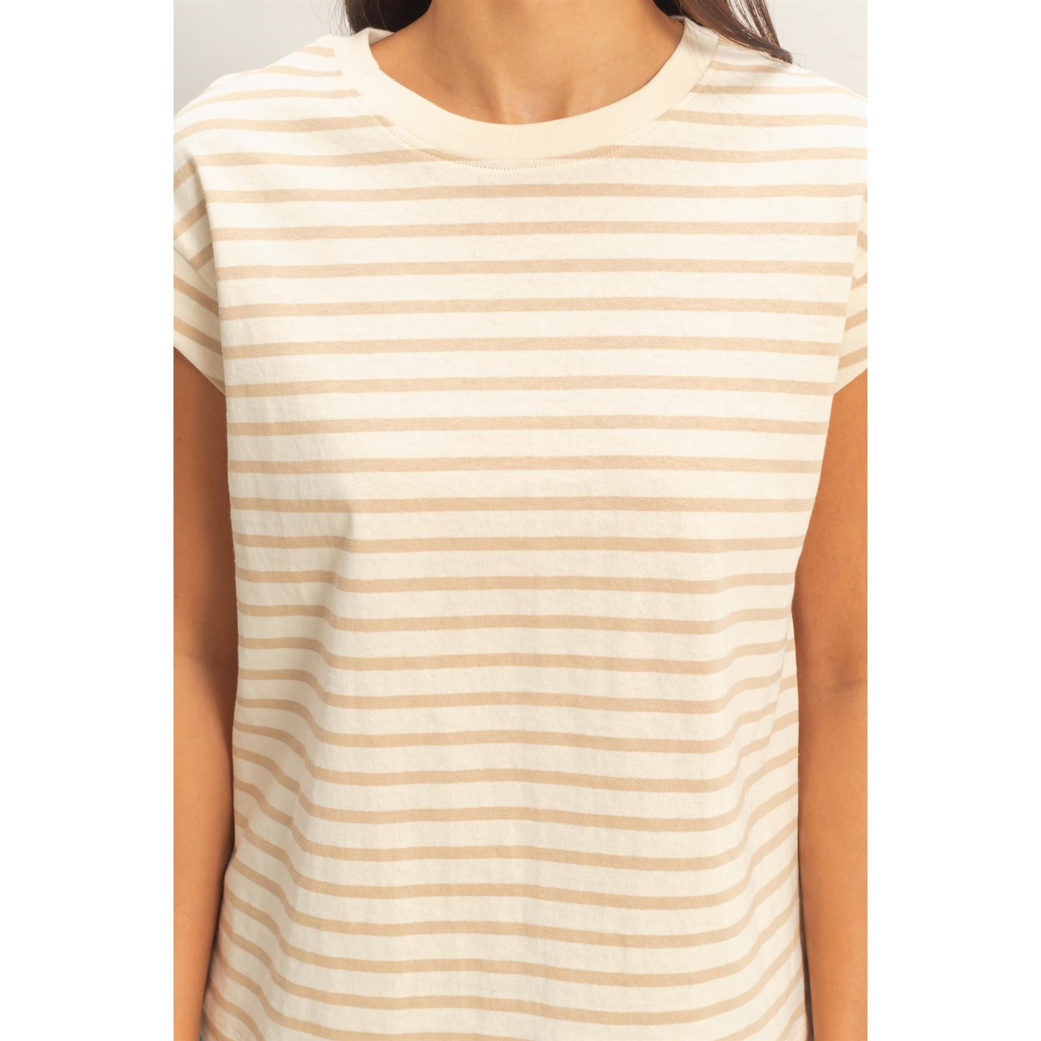 Double Zero - Striped Cap Sleeve Relaxed Everyday Tee
