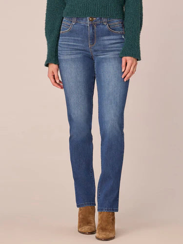 Petite "Ab"solution Mid-Rise Straight Leg Jeans with Angled Dart Seams