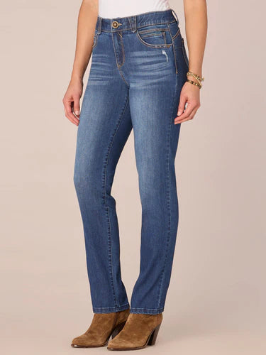 Petite "Ab"solution Mid-Rise Straight Leg Jeans with Angled Dart Seams