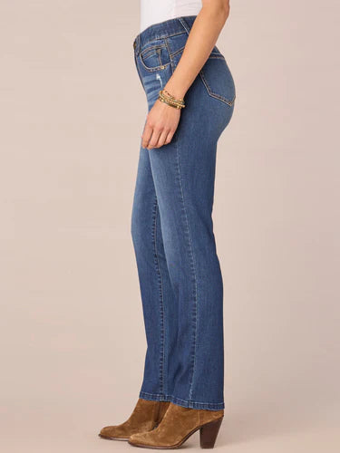 Petite "Ab"solution Mid-Rise Straight Leg Jeans with Angled Dart Seams