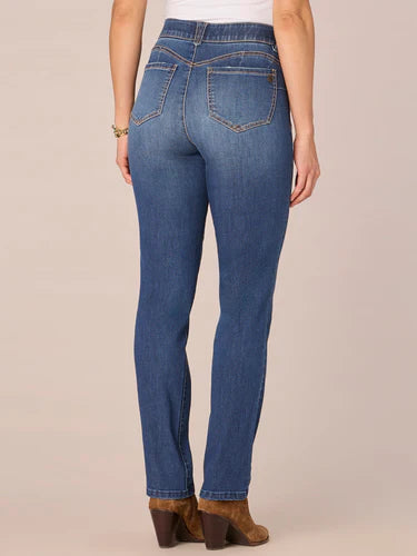 Petite "Ab"solution Mid-Rise Straight Leg Jeans with Angled Dart Seams