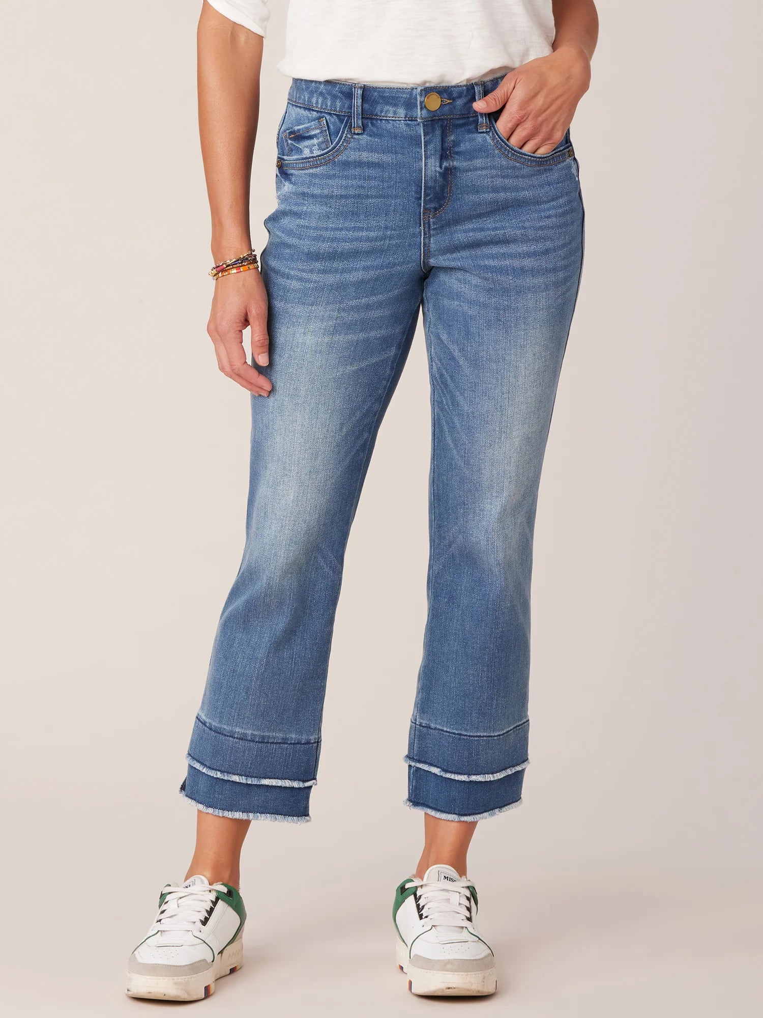 "Ab"solution Petite Kick Flare Jeans with Double Layer Fray Hem Spring-Summer JOOR - Democracy