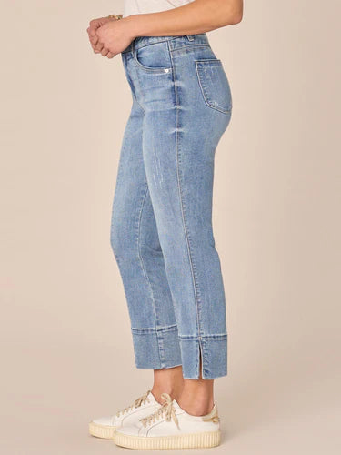 "Ab"solution High Rise Cropped Slit Hem Kick Flare Petite Jeans Spring-Summer JOOR - Democracy